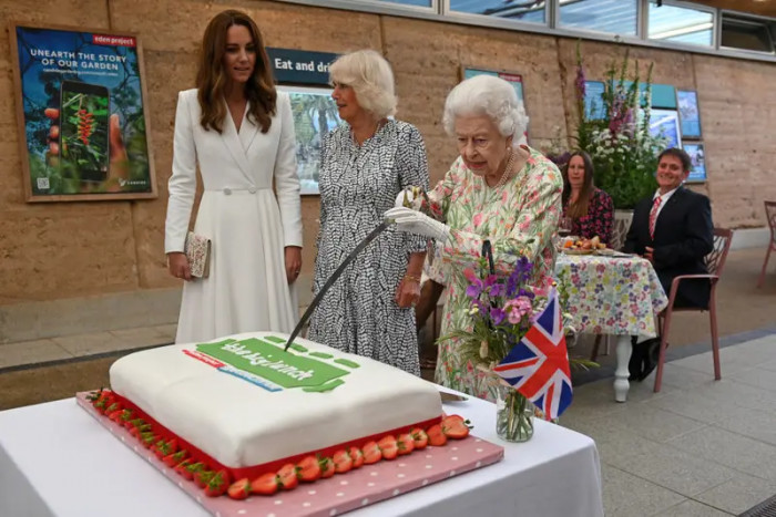 25. Cutting a cake with a sword