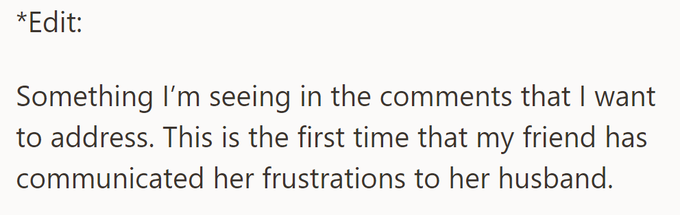 This is the first time she's expressed frustrations to her husband.