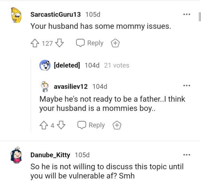 This redditor thinks OP's husband is a mommy's boy