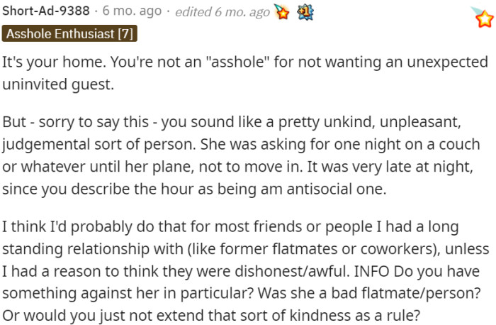 Extending a one-night stay to friends or individuals with whom there is a longstanding relationship, such as former roommates or coworkers, would be considered a kind gesture.