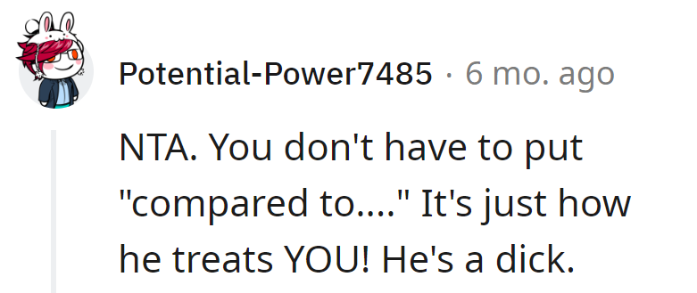 Exactly! No need for comparisons; his behavior is a solo act.