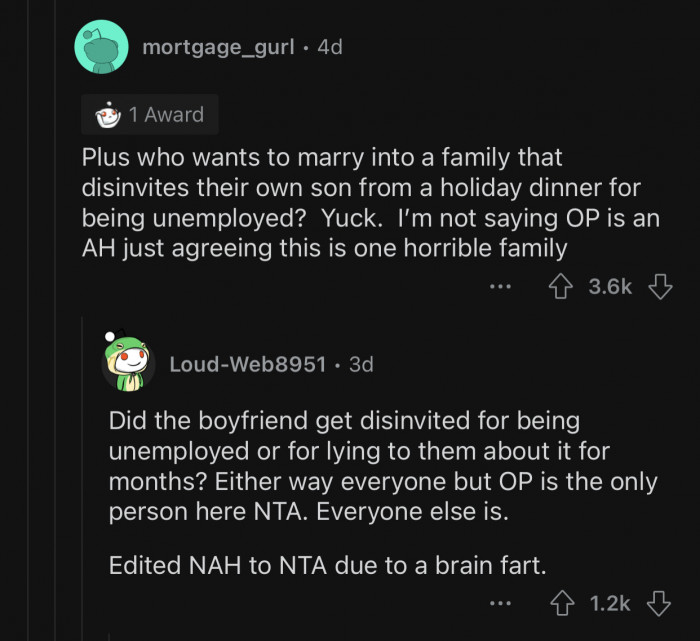 The fiancé's family is absolutely horrible.