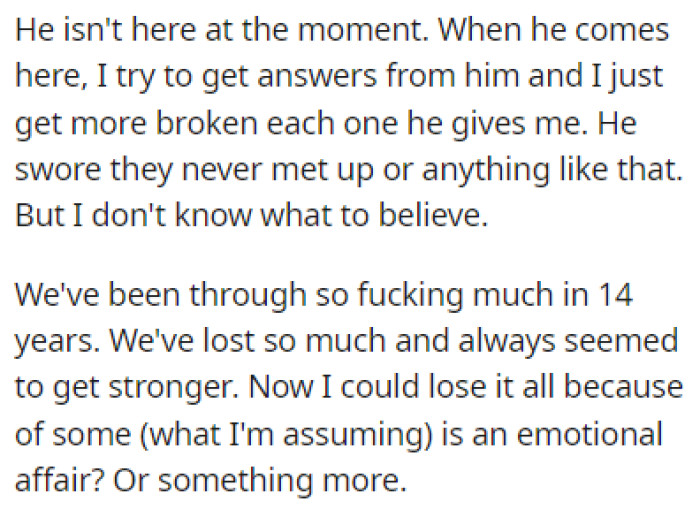 The husband swears that he never met up with the girl