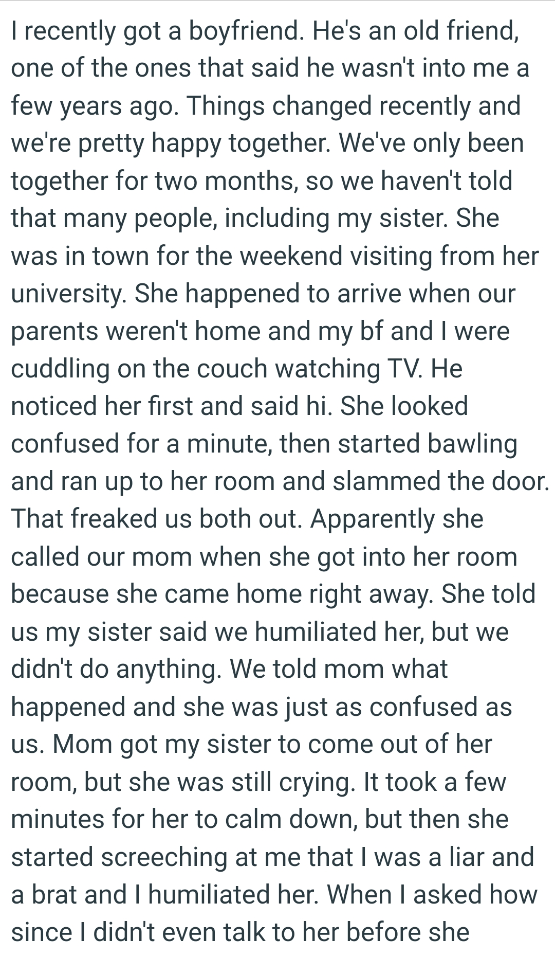 OP Happened to Arrive When Their Parents Weren't Home and the OP and Her BF Were Cuddling on the Couch