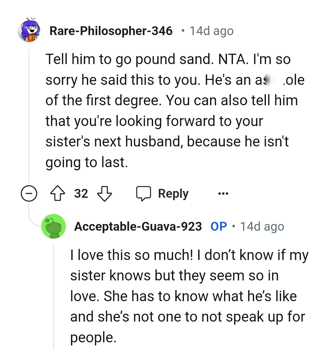 The OP can say she's looking forward to another brother-in-law