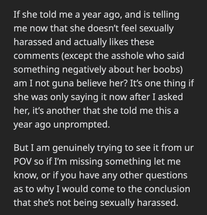 Just because M says she's fine with the 