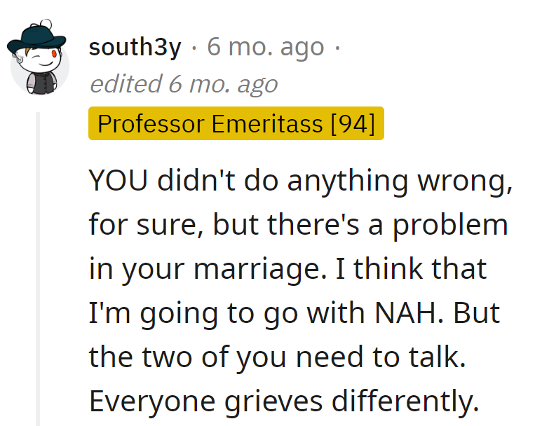 No blame, just a marital hiccup.