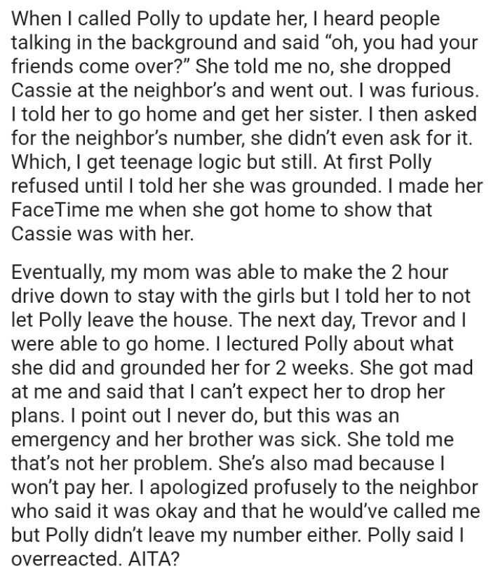 OP's daughter got mad at her