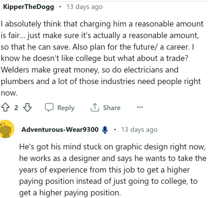 What career is he considering? Because that's also important.