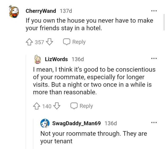 A night or two once in a while is more than reasonable