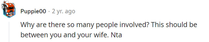 Ideally, conflicts between spouses should be resolved directly between them, without involving other individuals. Open communication and addressing external interference respectfully are key to resolving the issue and rebuilding trust within the relationship.