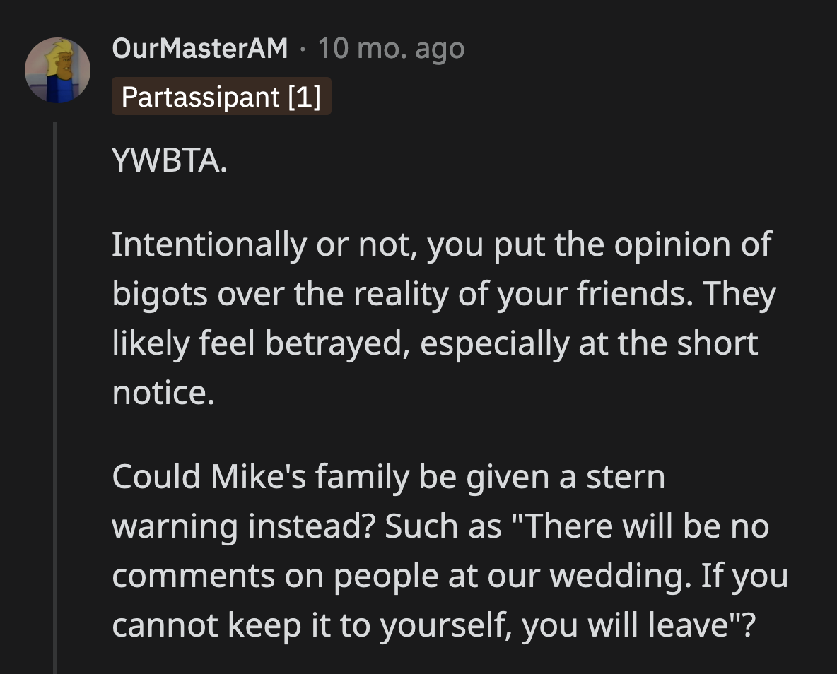 OP's choices showed Marissa and her partners that they didn't matter as long as OP got the dream wedding she wanted.