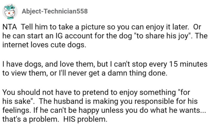 Like having her husband set up an Instagram account for their dog to 