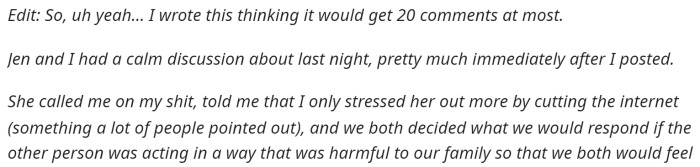 He added an update about how their conversation went after he posted the post and explained what they decided on.