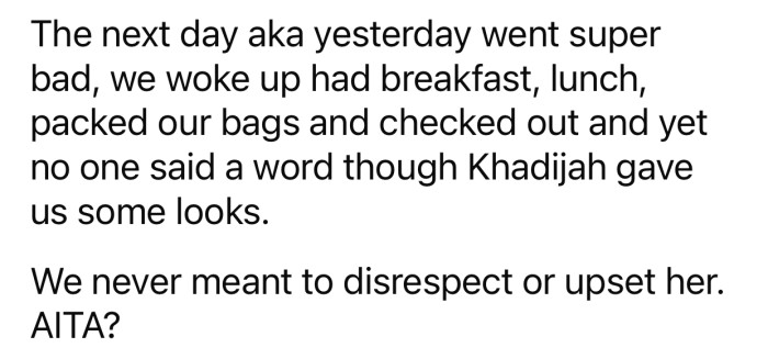 Dhijah's reaction made Op doubt how she behaved, which made her consult with the Reddit community.