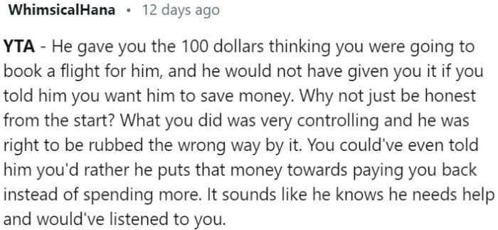 OP could have expressed her inclination toward utilizing the funds for debt repayment instead of indulging in expenditures