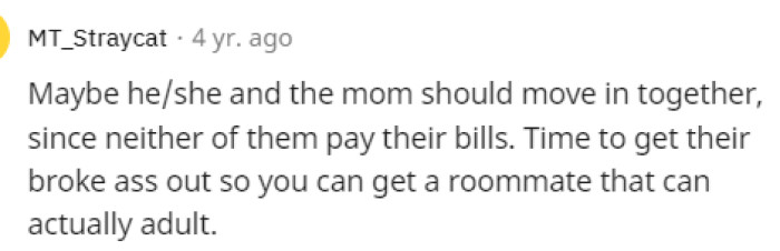 Overall, it seems like everyone is in agreement that she should just get a new roommate because obviously that's the only solution to this.