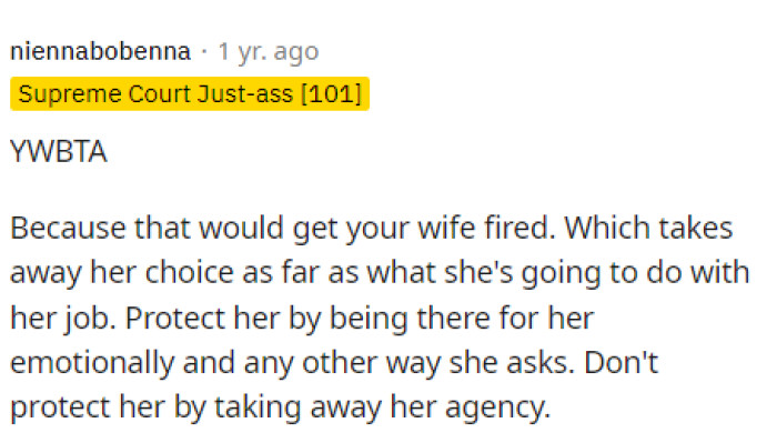 People immediately took to the comments to tell him that he would indeed be the TA in this situation if he approached her boss.