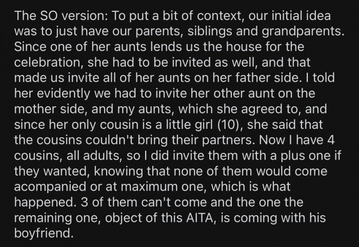 Op added her significant other's version to provide more context to the situation.