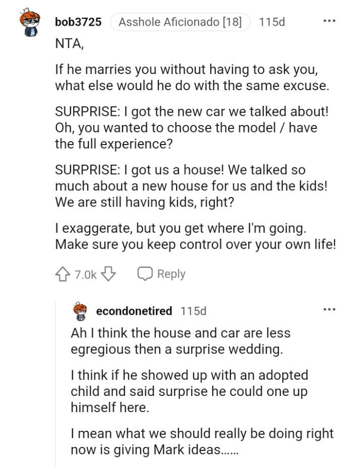 Making sure the OP keeps control over her life