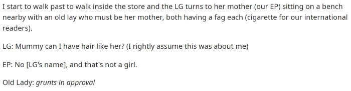 This is when she explains what happened with the situation and how the lady's daughter was asking her questions about her hair.