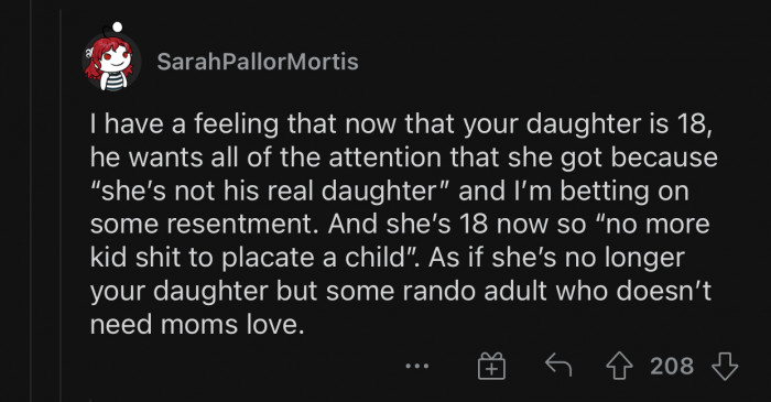 She's still OP's daughter, and turning 18 doesn't change that.