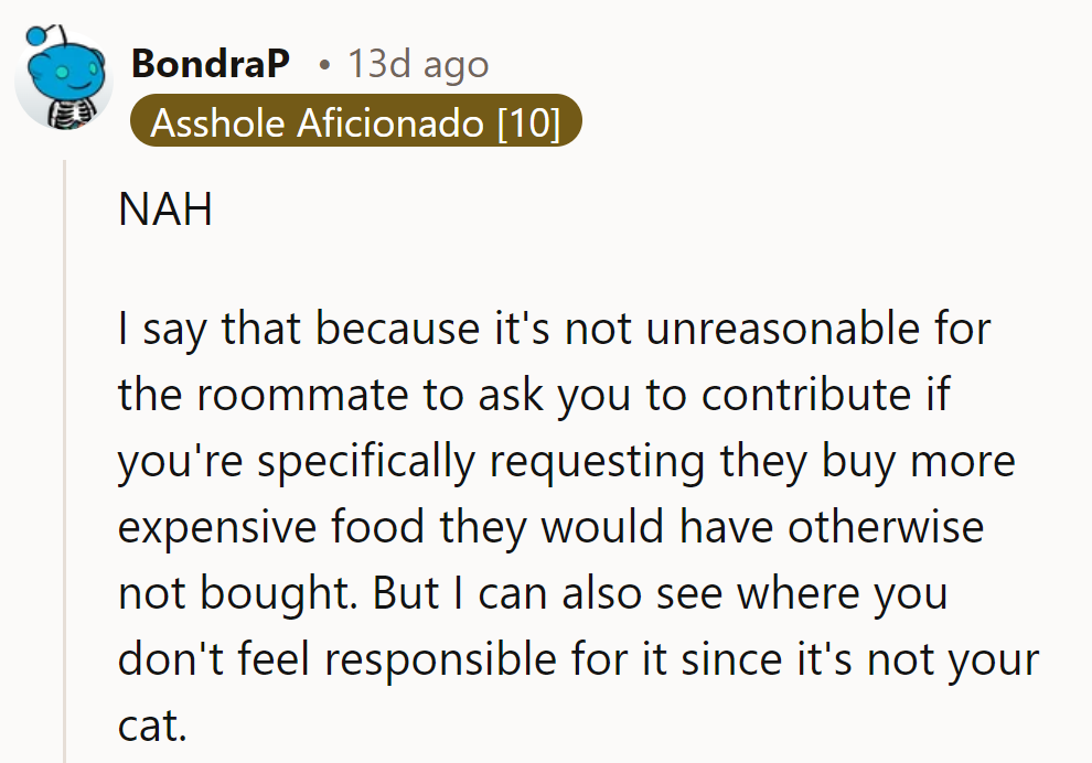 Dividing the kibbles, splitting the hairs. How about she buys the lint roller, and he covers the gourmet fares?