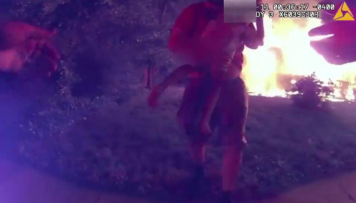 Nicholas landed on his right side and injured his backside, arm, and ankle in the process, but the girl “was miraculously mostly uninjured,” according to the police.