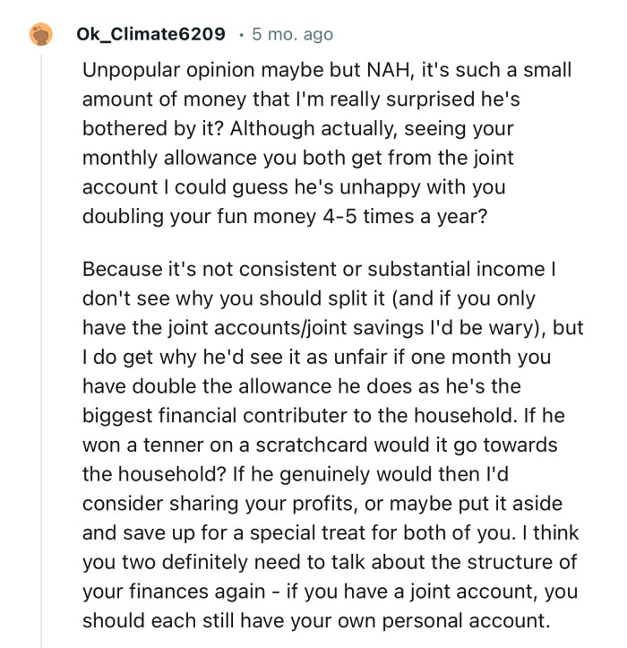 “It’s such a small amount of money that I'm really surprised he's bothered by it?”