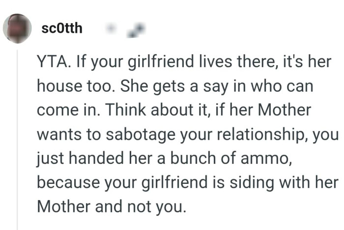 If the mom wants to sabotage the relationship, the OP just aided it