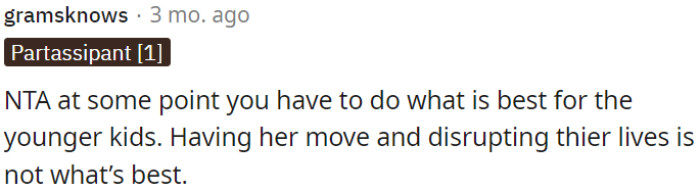 OP Should Prioritize the Well-Being of Younger Children