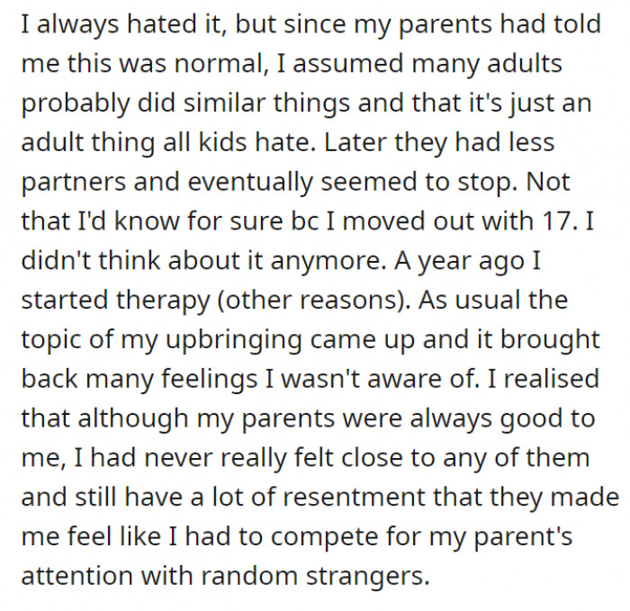 Did this “openness” lead to them giving less importance to their child? Is the child really competing with random strangers for their parents’ attention?