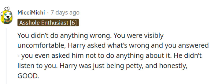 OP's discomfort was like a neon sign.