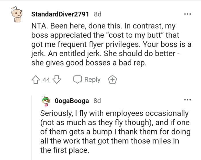 Your boss is an entitled jerk, and she should do better