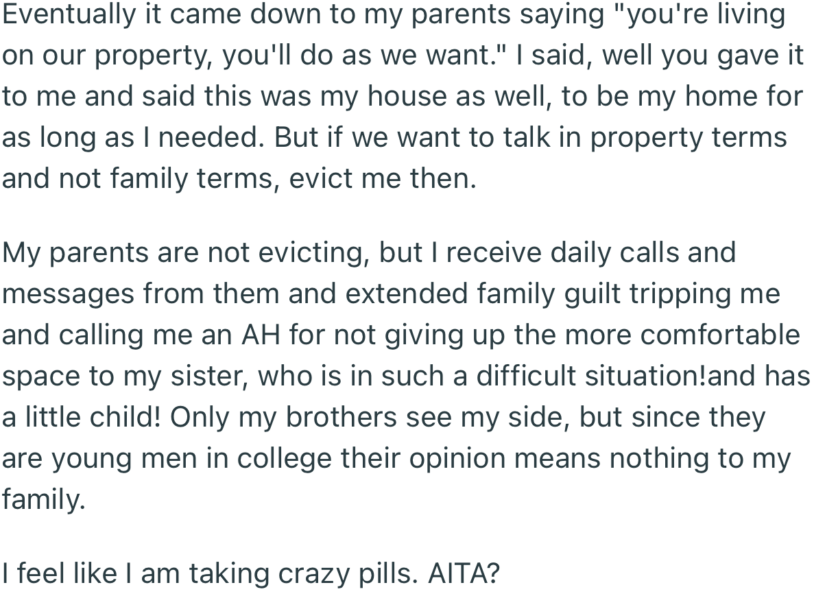 OP Made It Clear That She Won’t Leave the House Until Her Parents Evict Her Themselves