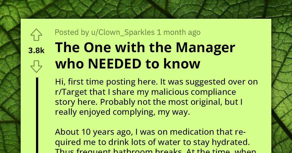 Lady Shares Funny Story Of How She Maliciously Complied To Her Manager's Demand Of Informing Him Before Going On Bathroom Breaks