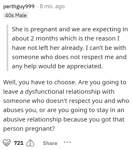 The first comment advised OP to leave her, emphasizing that this situation is simply unacceptable.