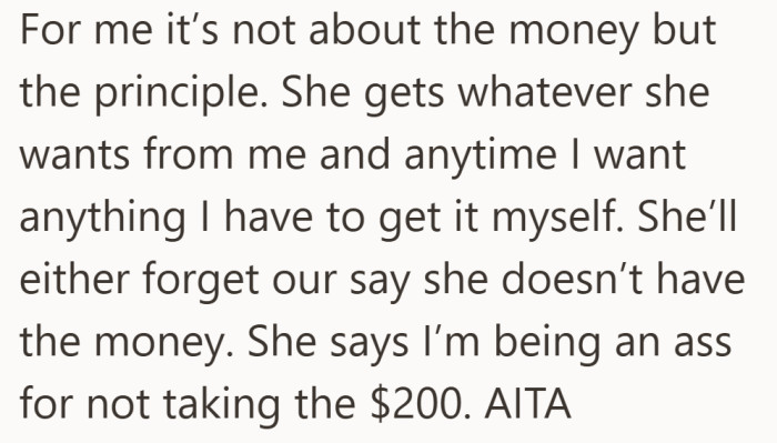 By the end, the question is no longer about $200, but about how effort is shared.