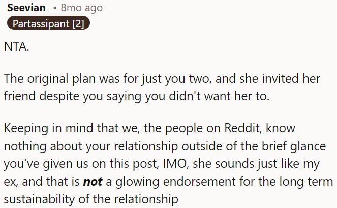 It seems like a red flag for the relationship's future.