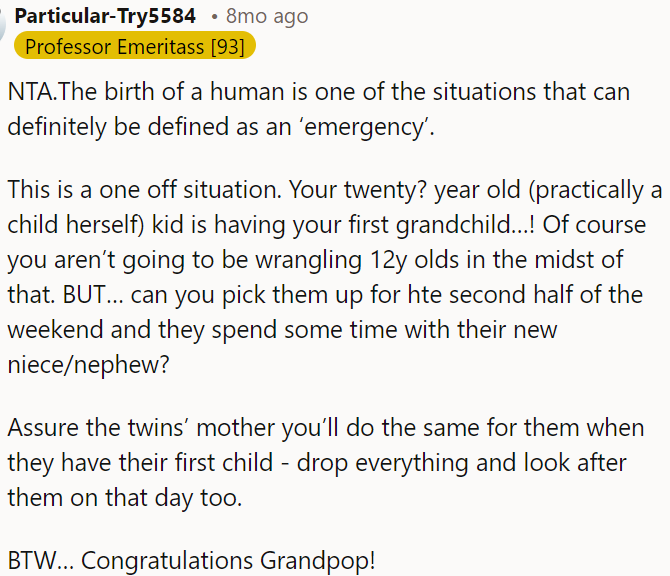 Understandably, the birth of a grandchild is an urgent situation.