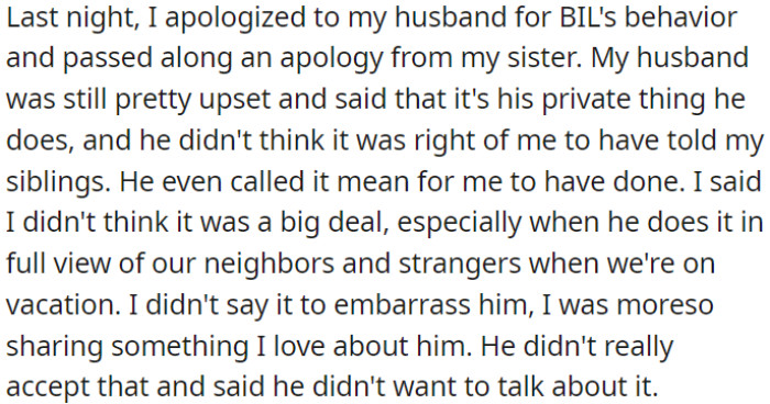 OP's husband felt hurt, but OP didn't intend to embarrass him; he was simply expressing admiration.