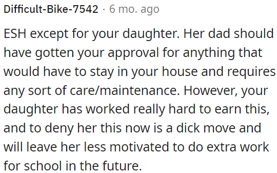 Everyone in the situation is at fault except for OP's daughter.