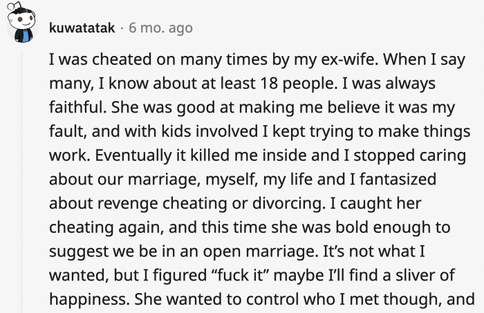 7. The cheater wife asked for an open marriage...