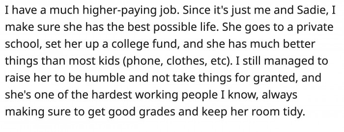 OP tries to provide as much as she could to Sadie