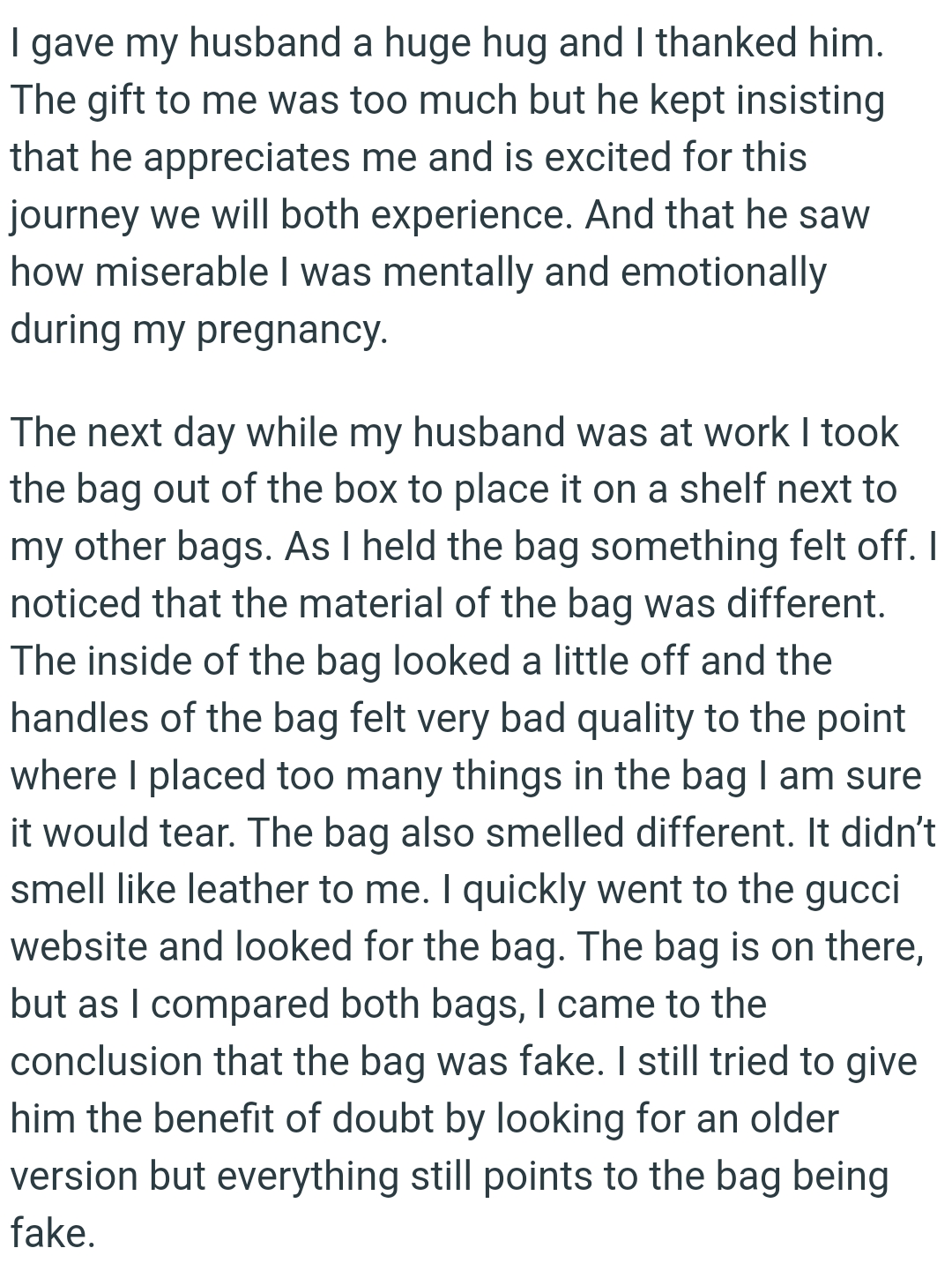 The inside of the bag looked a little off, and the handles of the bag felt very low quality