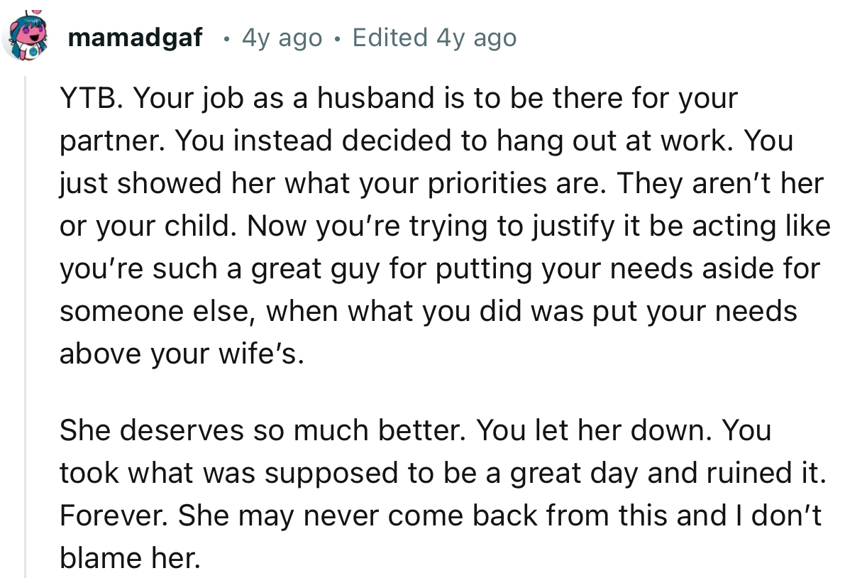 “She deserves so much better. You let her down. You took what was supposed to be a great day and ruined it.”