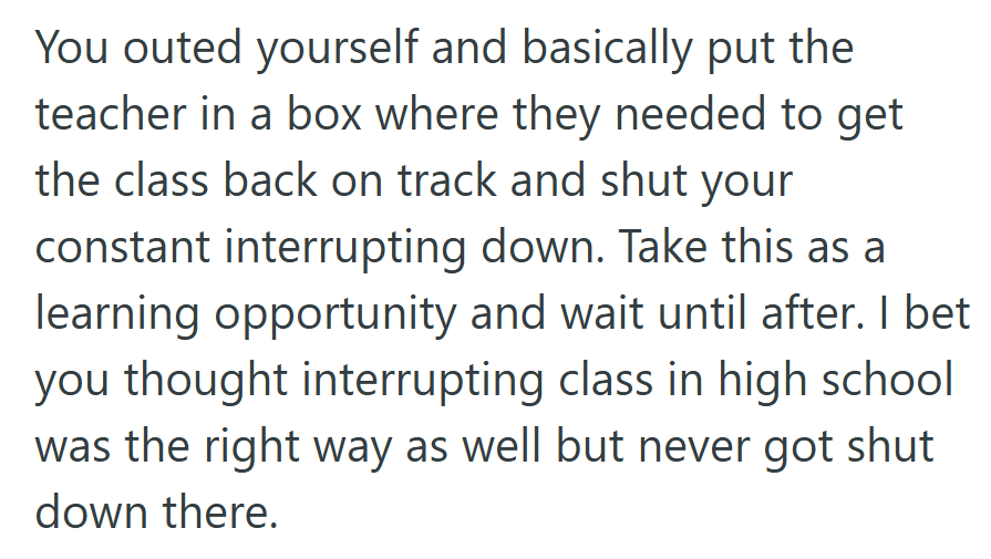 Some responses focused more on classroom etiquette than the student’s emotional safety.