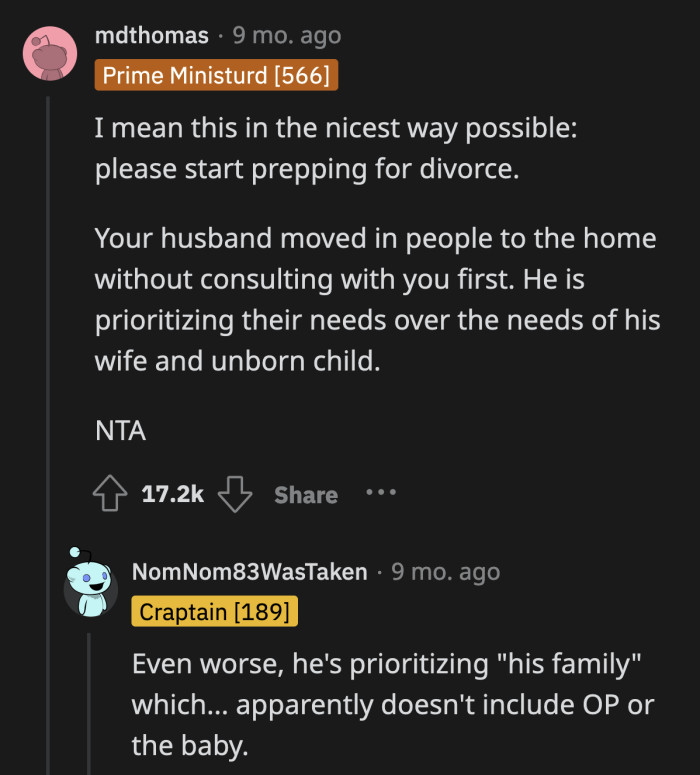 He clearly doesn't consider his pregnant wife as his family.