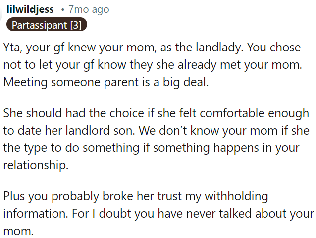 OP might have broken her trust by not being open about his mom, as it's unlikely they have ever discussed her before.