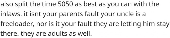 OP should split time evenly